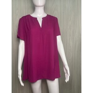Monday Fun Ruby Short Sleeve V Neck Blouse Dark Pink Plus Size 1X Stitch Fix